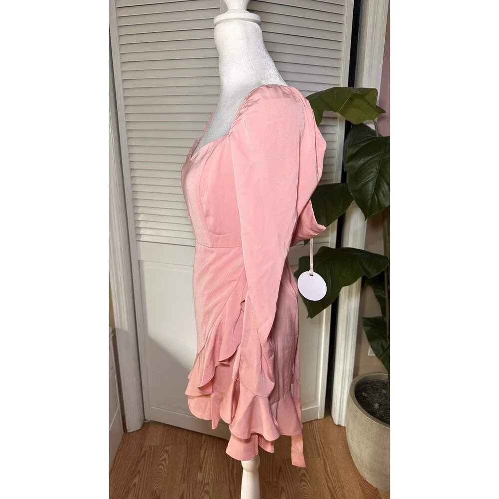 More To Come Revolve Ruffle Long Sleeves Blush Mini Dress Size S - Picture 4 of 13